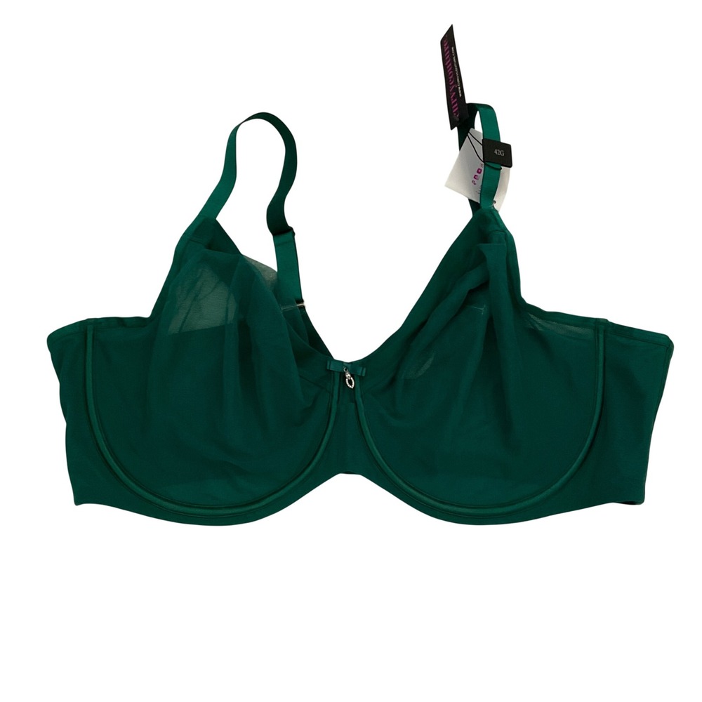Curvy Couture Sheer Mesh Unlined Underwire Green Bra - 42G -‎ NEW